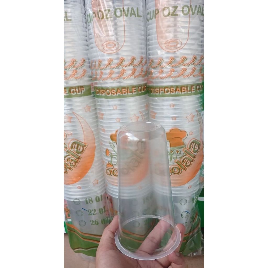 Gelas Plastik Cup Ooolala Oval ukuran 18 Ozz dan 22 Oz Isi 50 Pcs | Gelas Minuman Dingin Kopi Susu E