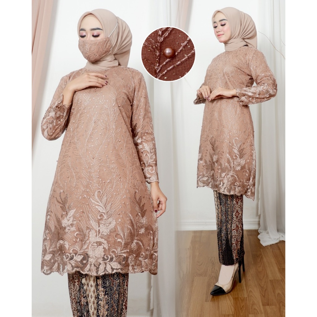 Setelan Kebaya Tunik Tulle Bordir Rok Plisket//Set Kebaya Baju Kurung