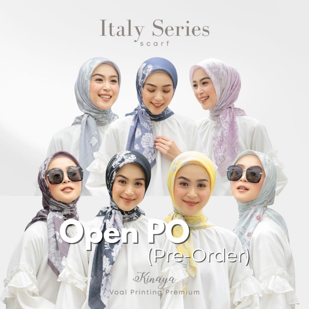 Open PO (Pre-Order) Kinaya - Italy Series - Jilbab Segi Empat Motif Printing Scarf Voal Premium Keru