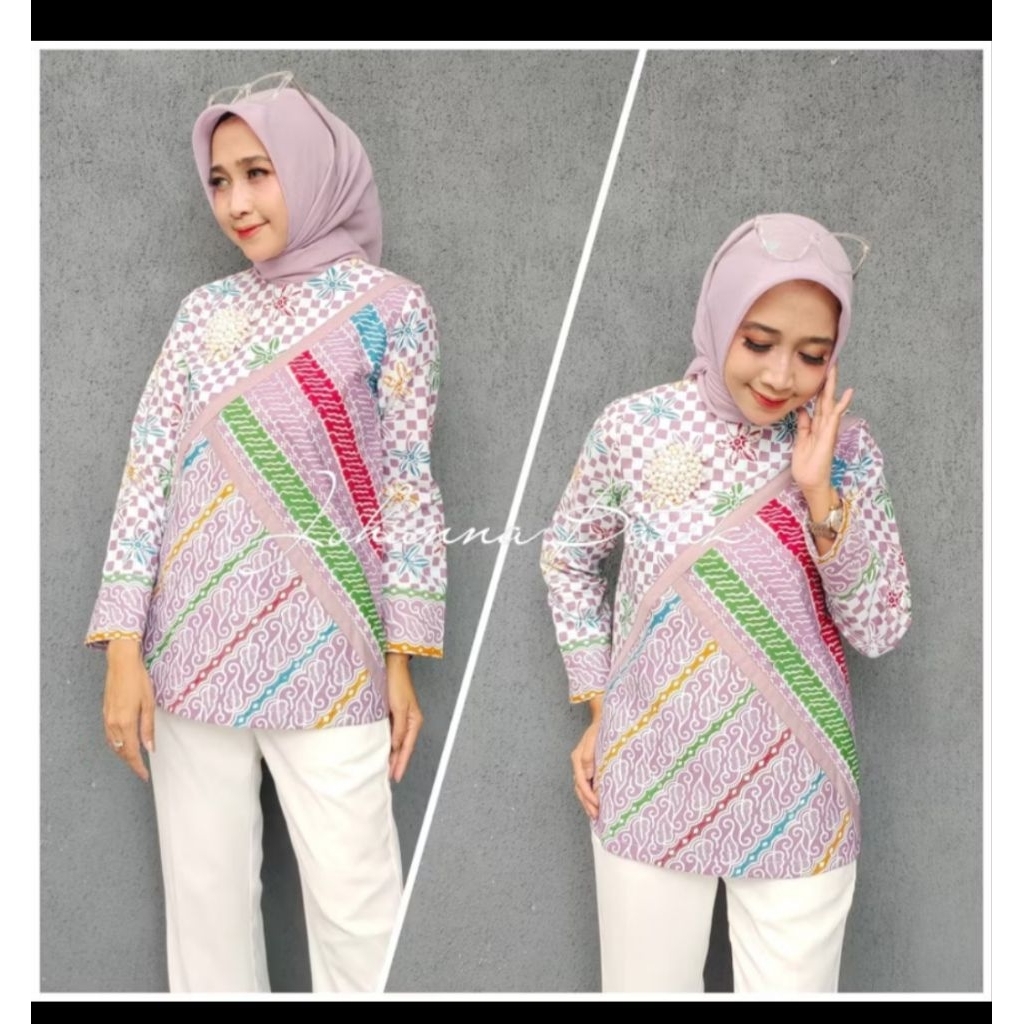 (PRELOVED) Blouse Batik Petal Soft Ungu (Full Tricot) by JOHANNA BATIK