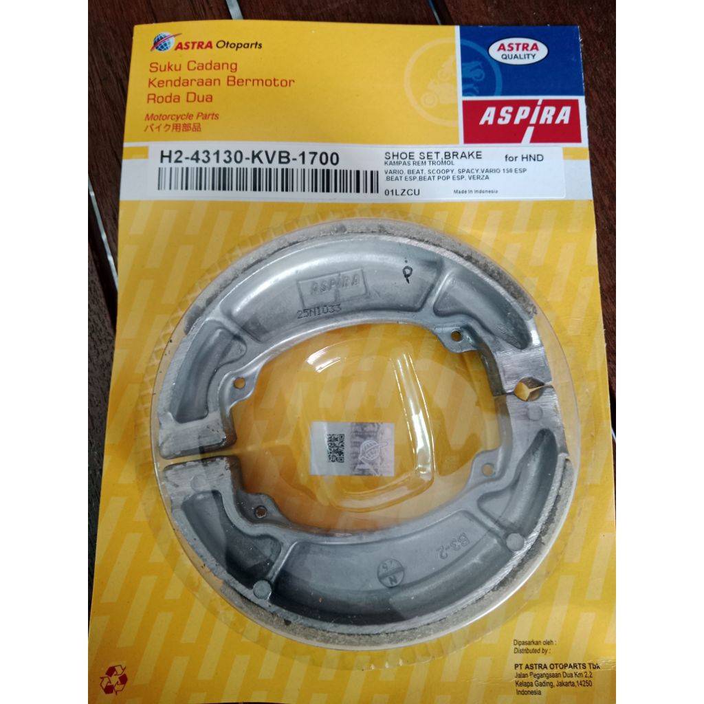 Kampas Rem belakang H2-43130-KVB-1700 Kampas rem beat vario scoopy spacy Vario 150 esp beat esp beat