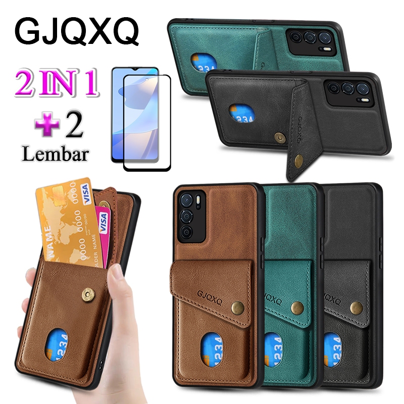 GJQXQ 2 In 1 Casing For OPPO A16 A16S Case Kulit Premium Dengan Slot Kartu Kredit Dompet Film Kerami