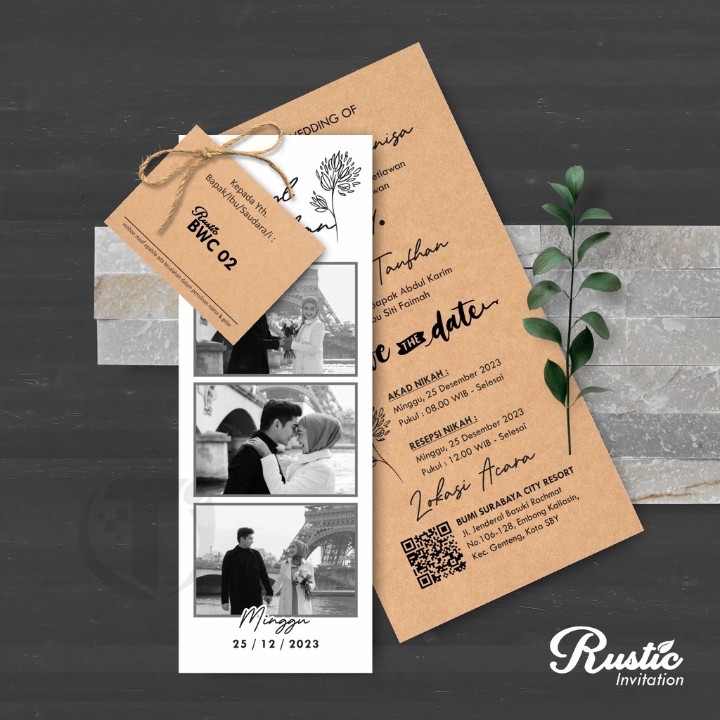 UNDANGAN PERNIKAHAN RUSTIC HANGTAG TALI RAMI - UNDANGAN RUSTIC BWC SIMPLE MURAH