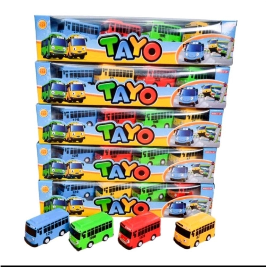 Mainan anak mobil mobilan bus tayo kecil set isi 4pcs murah bis tayo pullback isi 4