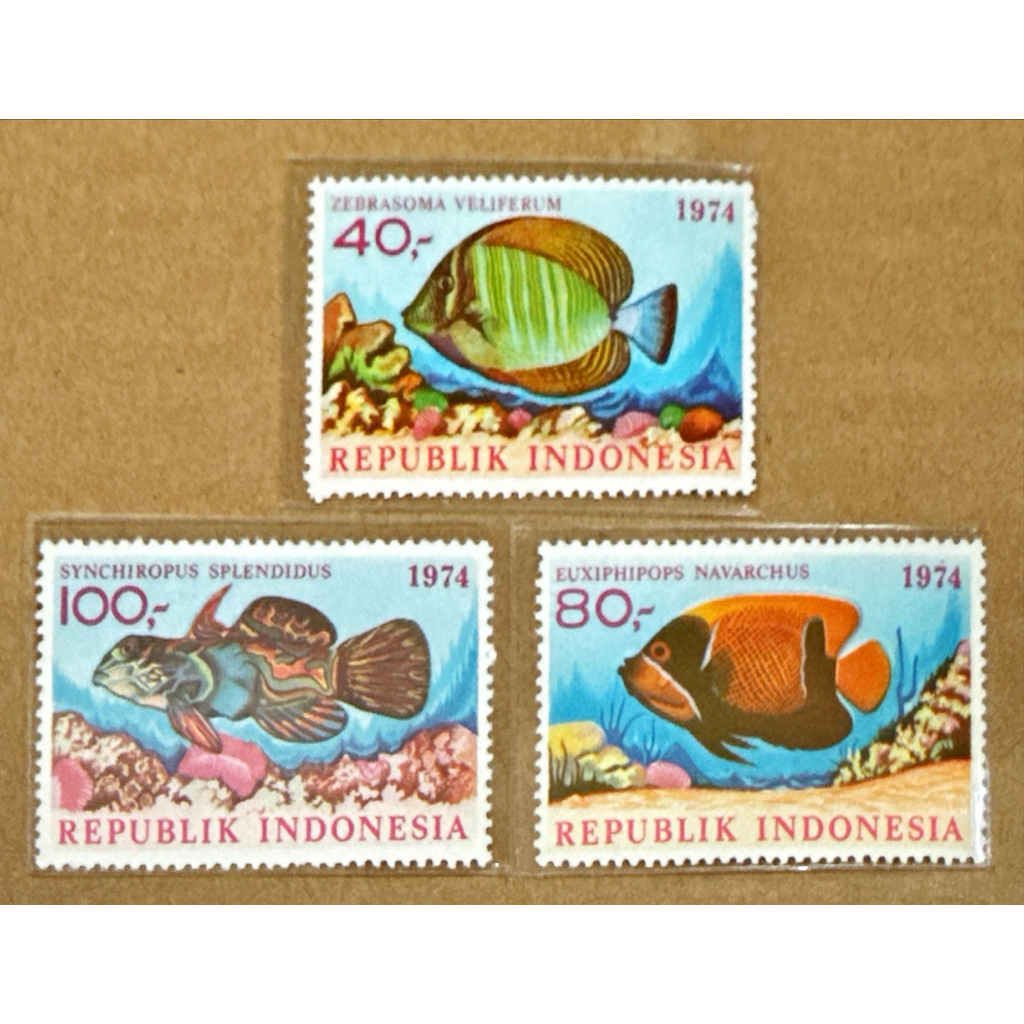 (BA) PRANGKO INDONESIA 1974 IKAN HIAS LAUT 3V COMPLIT SET MNH.