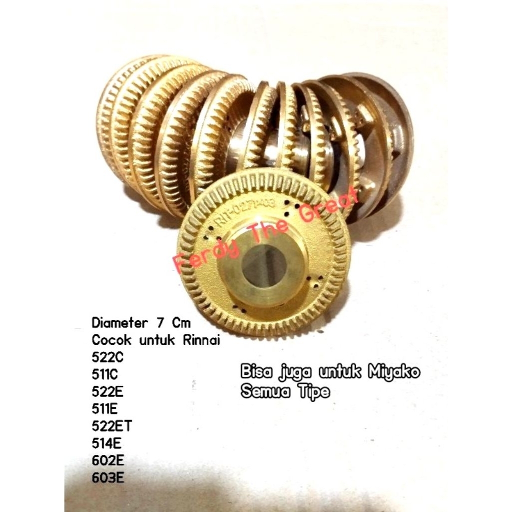 Burner kompor rinnai tebal kecil tipe 522 511 514 602 603/ kuningan kompor rinnai / mata kompor rinn