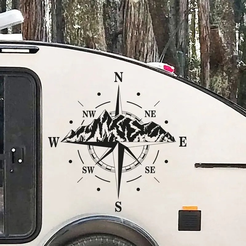 Stiker Dinding Kompas dengan Gunung, Vinyl, Dekorasi Rumah Bahari, Kamar Bayi, Trailer, Perjalanan L