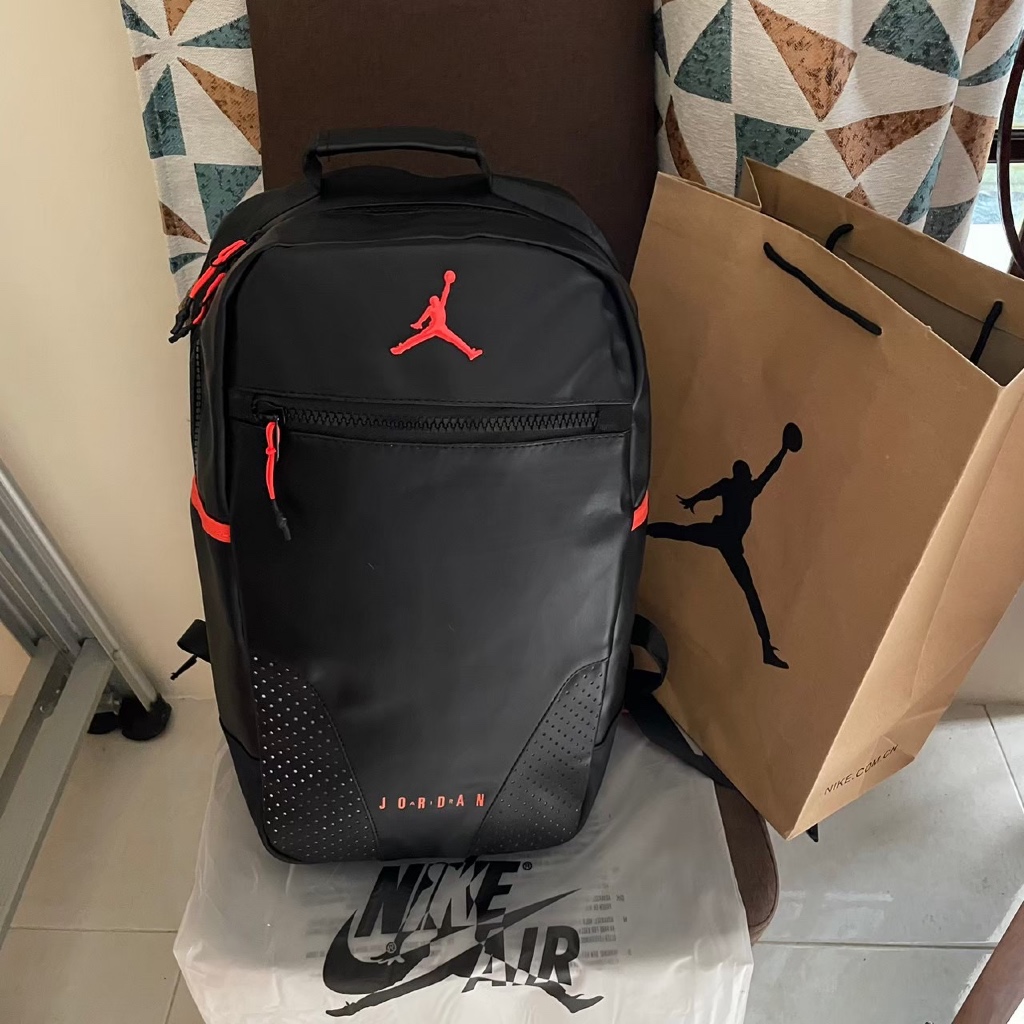 TAS RANSEL JORDAN RETRO 6 BASIC MODEL ORIGINAL BLACK WHITE RED BACKPACK / TAS RANSEL PRIA WANITA / T