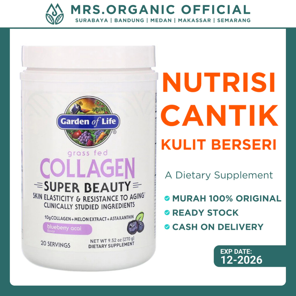 Garden of Life Grass Fed Collagen Super Beauty Powder - 20 servings - Blueberry Acai