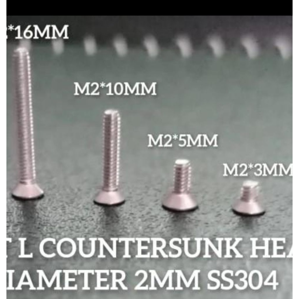 (10pcs) Baut Verseng L M2 x 3 / M2 x 5 / M2 x 10 Baut Countersunk drat 2mm / Baut Flat M2 / Baut JF 