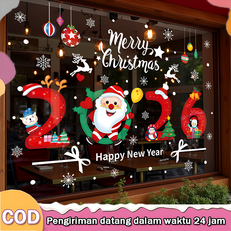 Wallsticker Natal Christmas PVC Sticker Jendela Dekorasi Walsticker Tata Letak Pemandangan Jendela