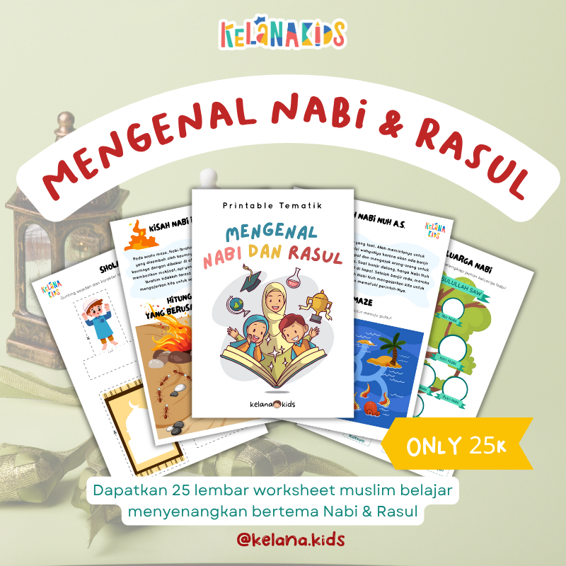 Worksheet Tematik Nabi & Rasul 25 Lembar Kerja Aktivitas Anak Muslim TK PAUD Usia 4-6 Tahun File PDF