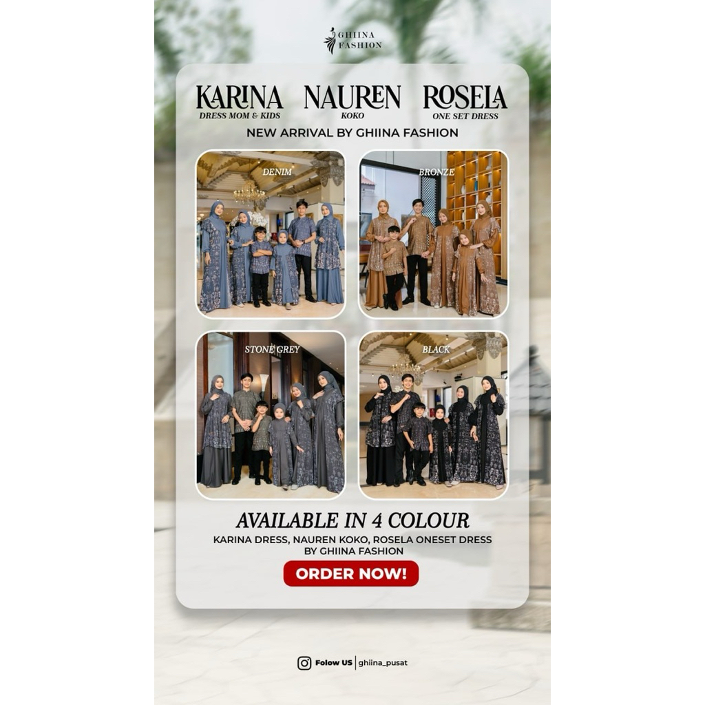 Karina dress, coupel mom & kids, sarimbit keuarga, ori ghiina fashion, sarimbit motif l