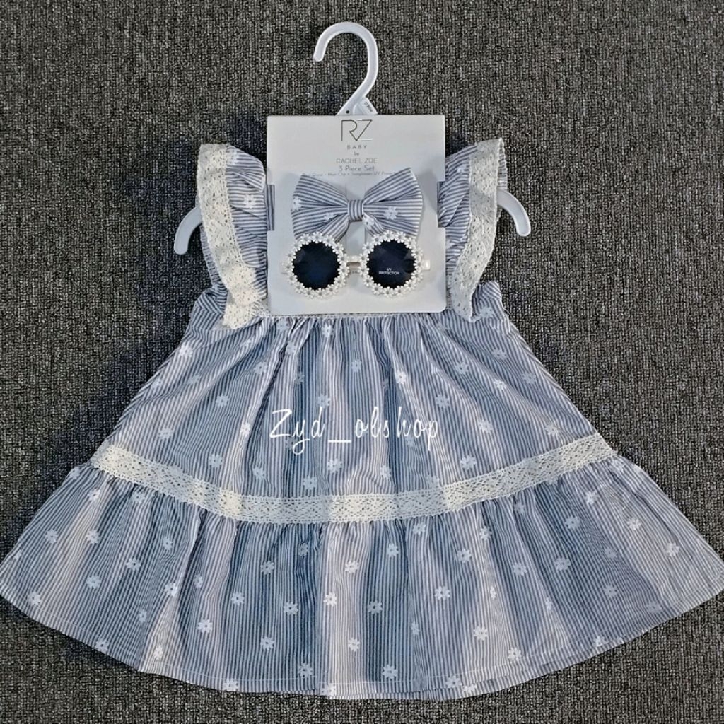 Set Dress Kacamata 3in1 bayi perempuan Rachel Zoe | Set Dress renda 3in1 RZ Baby Girl