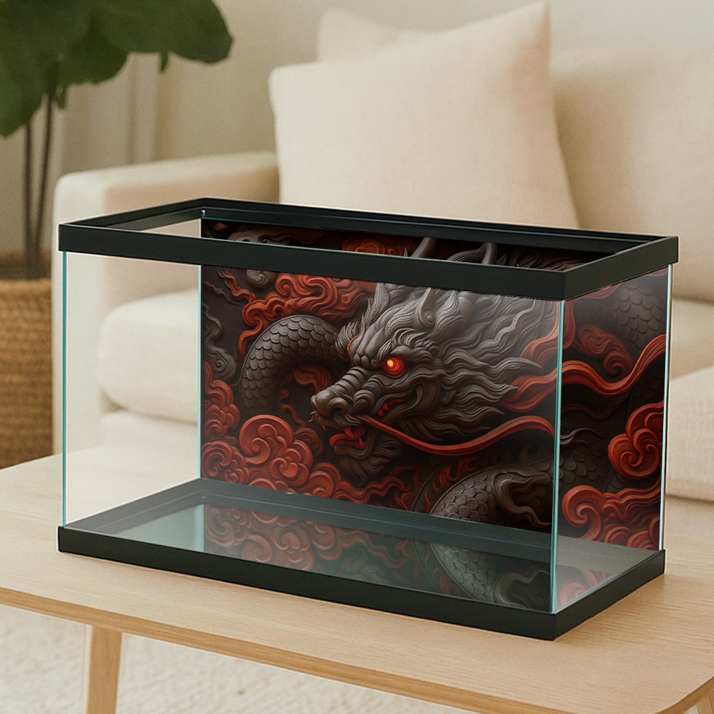 Background Aquarium 3D Custom Naga Arowana Dipasang di Balik Kaca Variasi Wallpaper Aquarium Premium