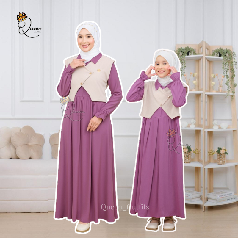 Gamis Couple Ibu dan Anak Perempuan Ayda Dress Gamis Rayon Premium mix Knit model Terbaru Kekinian B