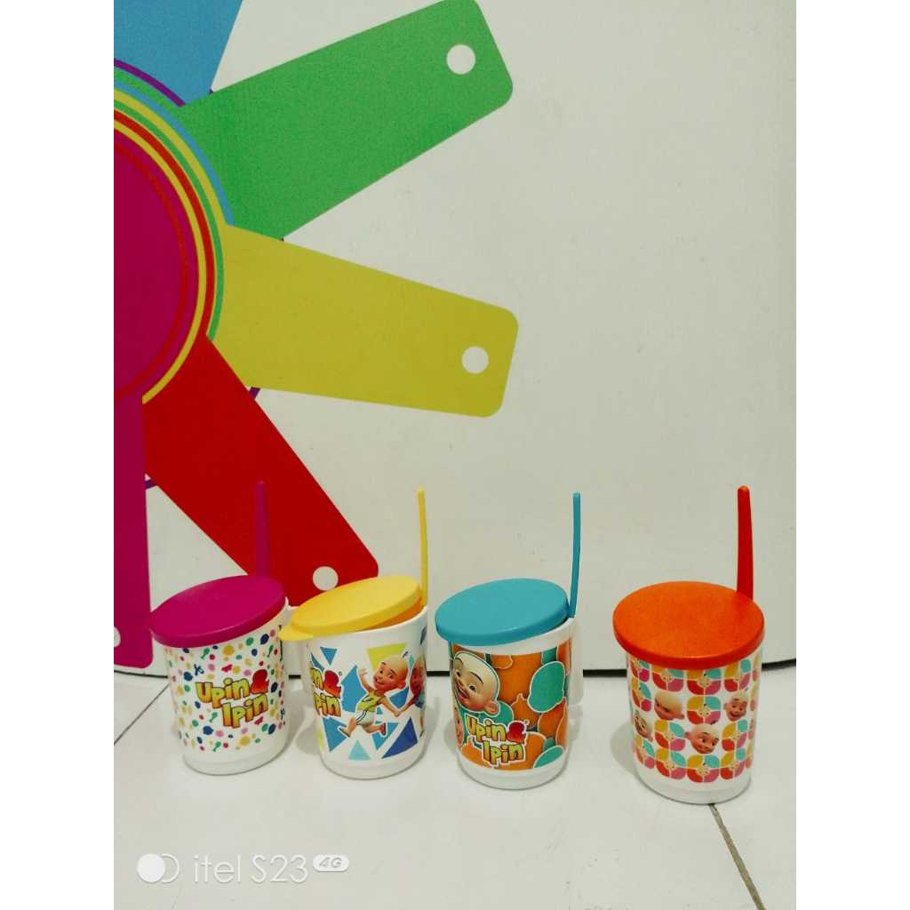 Upin Ipin Mug + Spoon Tupperware Originnal
