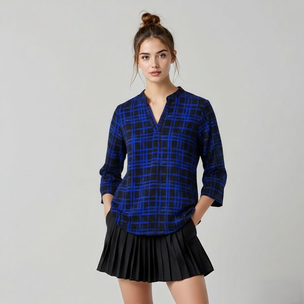 Blouse Cato V-Neck 3/4 Sleeve Motif Top