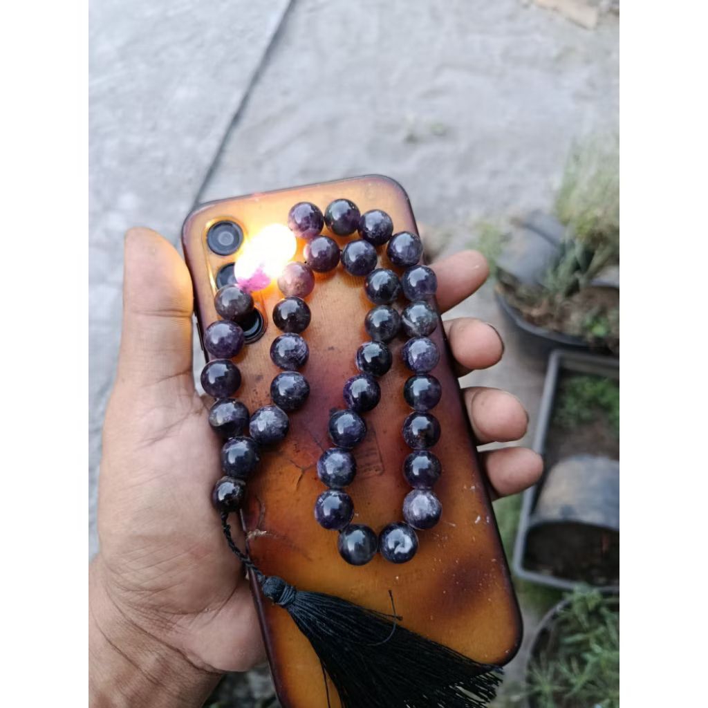 tasbih batu kecubung wulung original natural 33 butir 12 mm