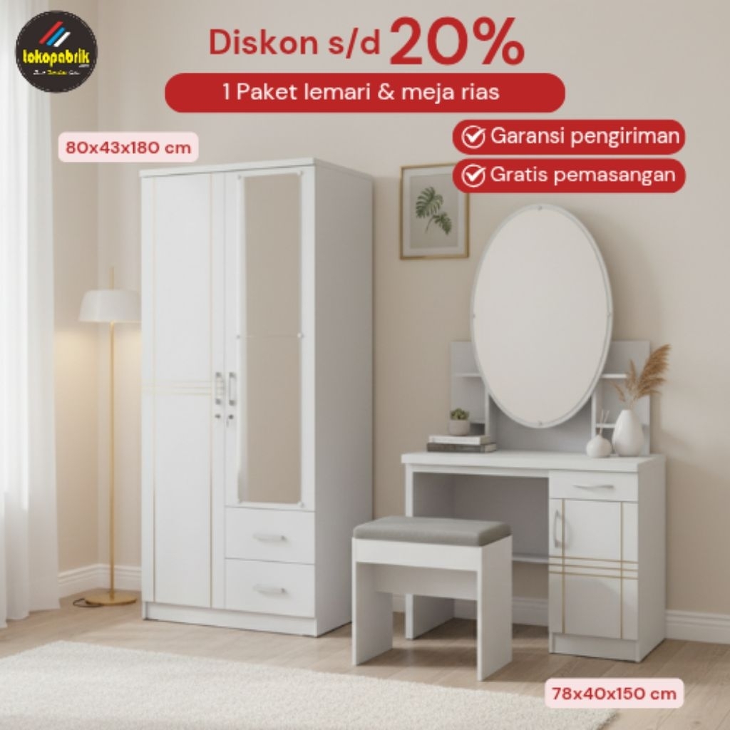 1set lemari 2pintu meja rias sliding paket lemari dan meja rias olympic set lemari meja rias murah c