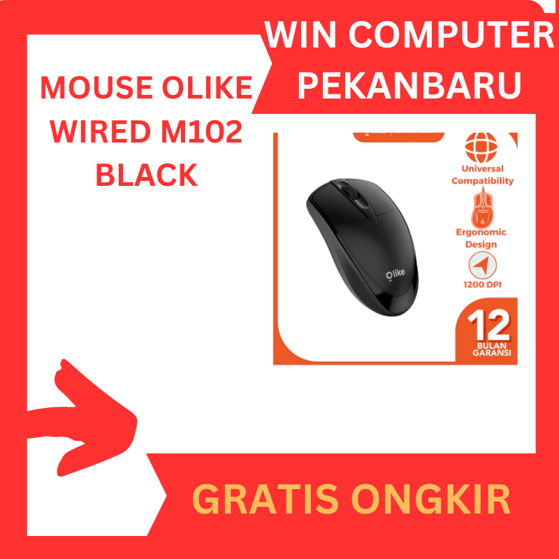 MOUSE OLIKE WIRED M102 BLACK/ Mouse Kabel Murah Bagus
