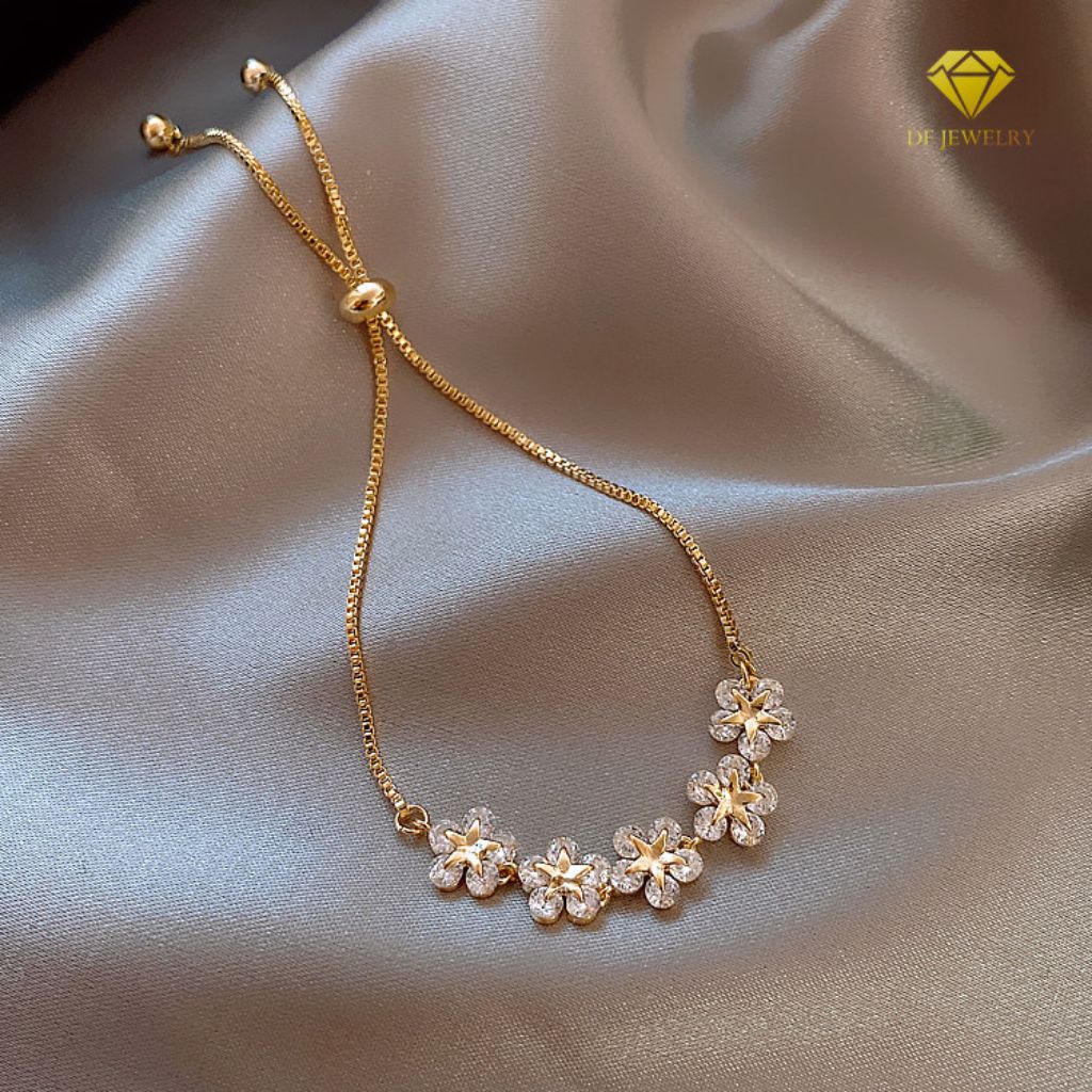 gelang serut titananium bunga anti karat fhasion korea zirkon