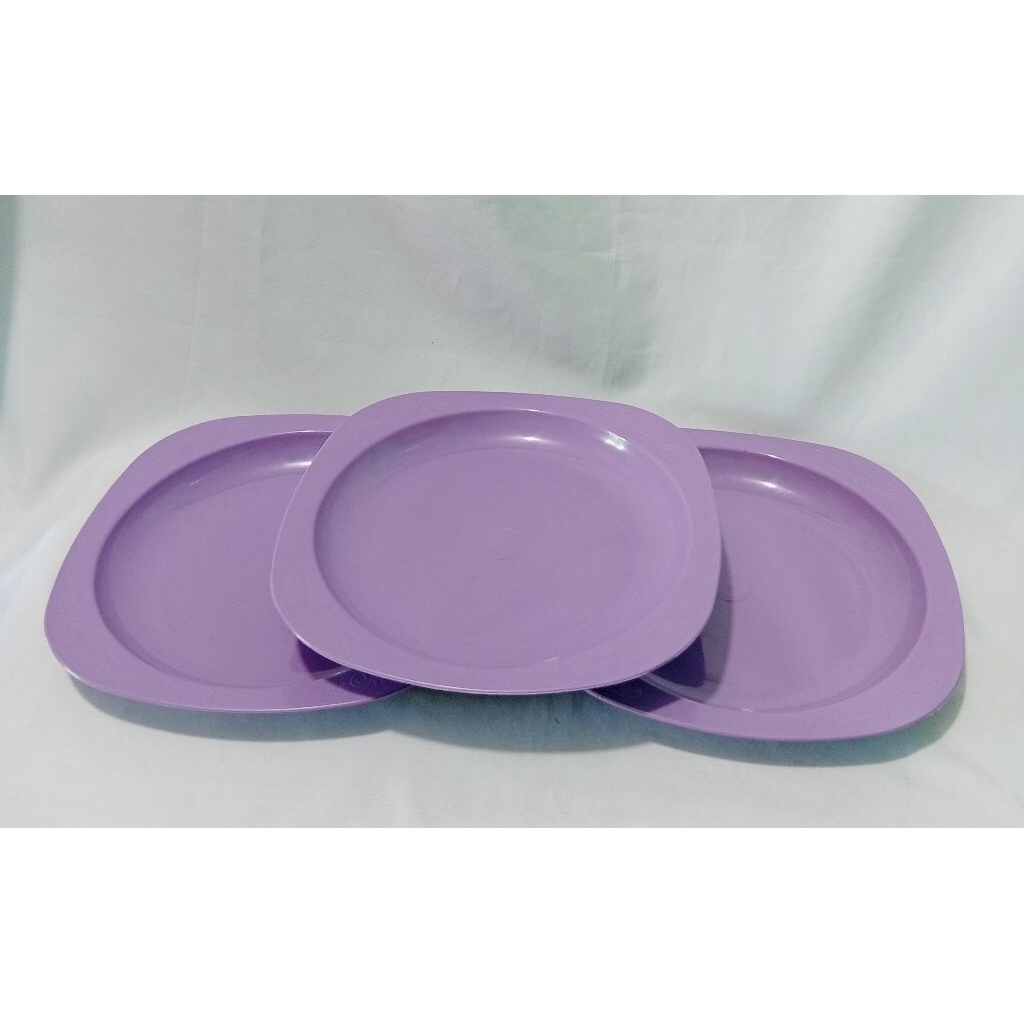 3 PCS PIRING MAKAN PERSEGI WARNA UNGU MUDA/PIRING PLASTIK 24 CM PREMIUM BERKUALITAS
