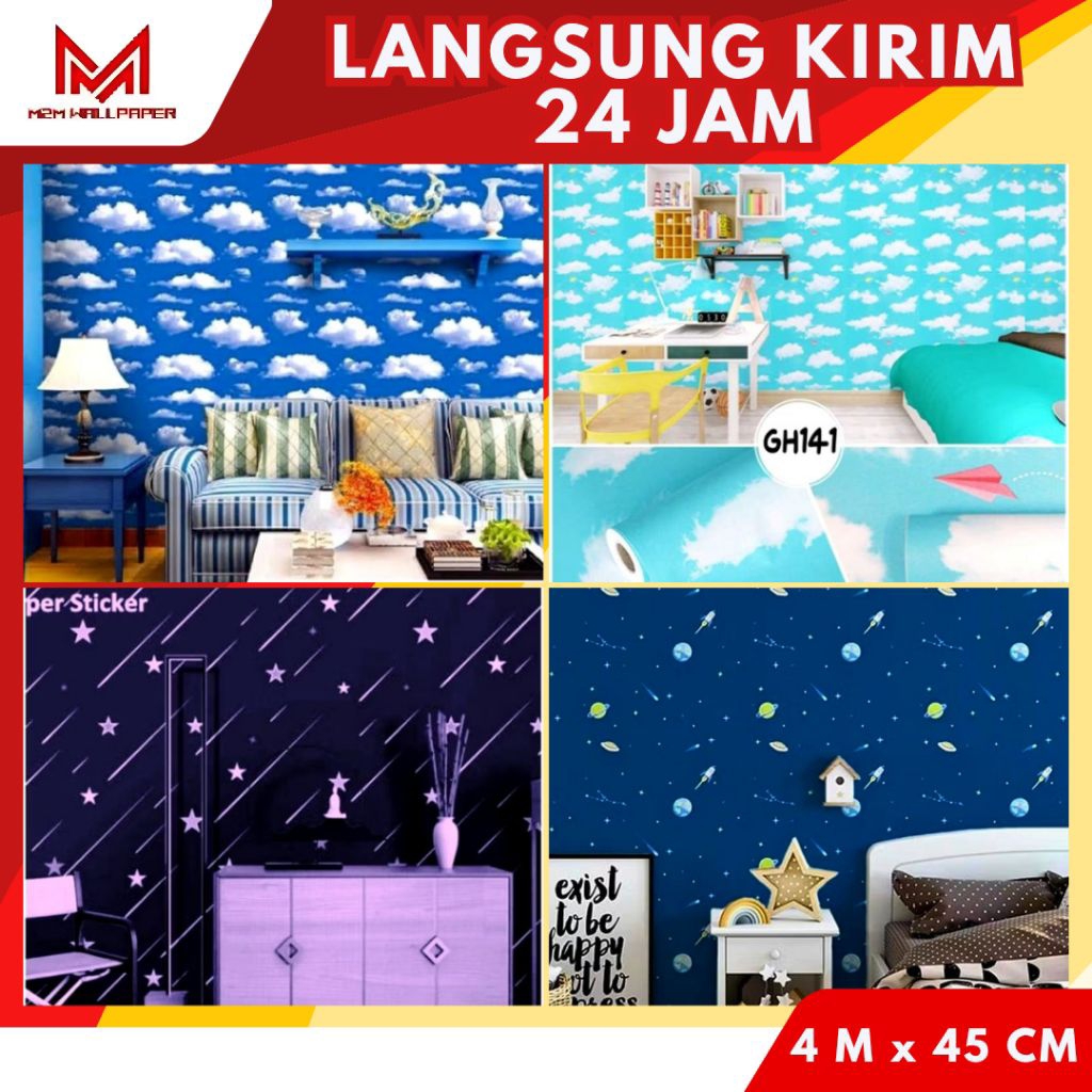Wallpaper Kamar Anak Wallpaper Biru Wallpaper Dinding Kamar Anak Wallpaper Dinding Awan Walpaper Bin
