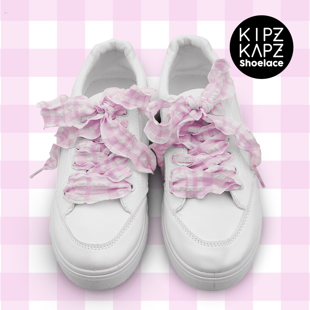 ORIGINAL KIPZKAPZ - Gingham Shoelace Taki sepatu motif gingham kotak-kotak - White Pink
