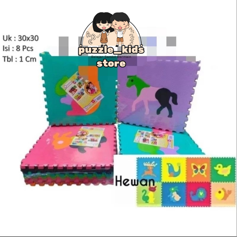 Matras Puzzle Gambar Hewan 30 X 30 Tbl 1 Cm Isi 8 Pcs / Alas Lantai / Playmat / Tikar / Karpet / Alas Bermain Anak