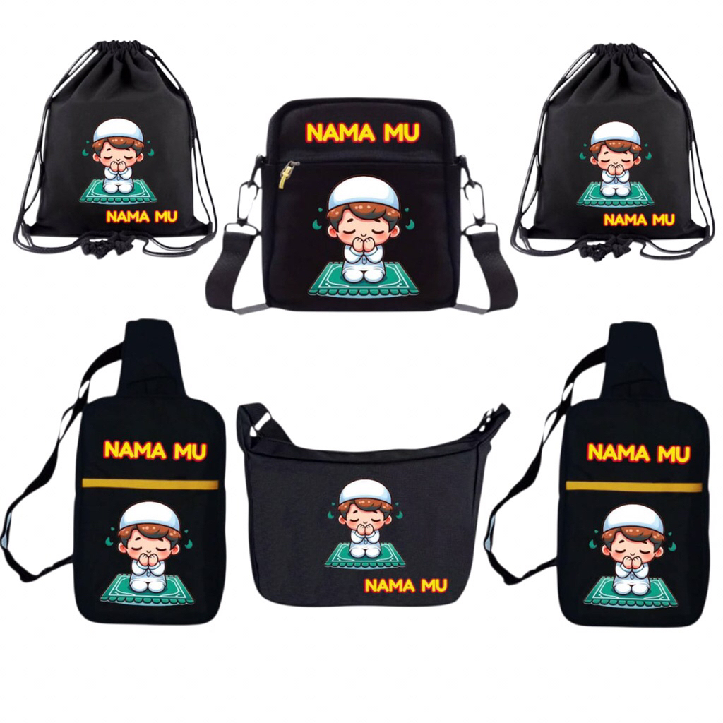 Tas Selempang Anak Laki Laki dan Perempuan Ngaji Tas Selempang Motif 5 Mengaji Alqur’an dan Iqra Cew