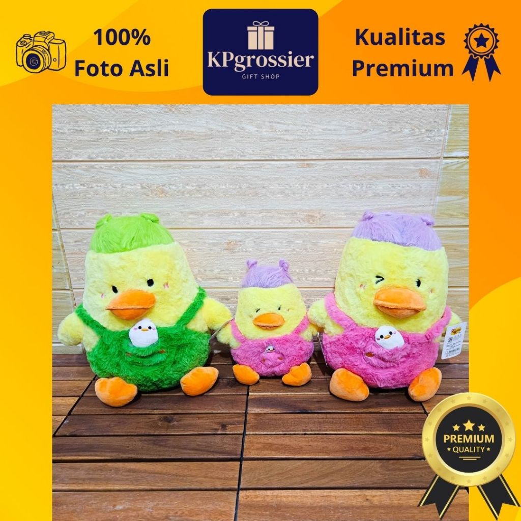 Boneka Bebek Kuning Rambut Ikat Baju Overall Jumbo Halus Lembut 20 dan 30 cm