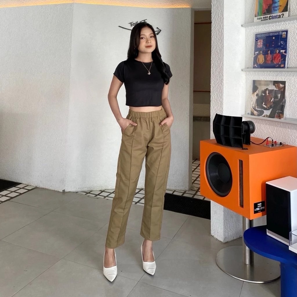 Celana baggy pants wanita highwaist standar celana pensil wanita baggy