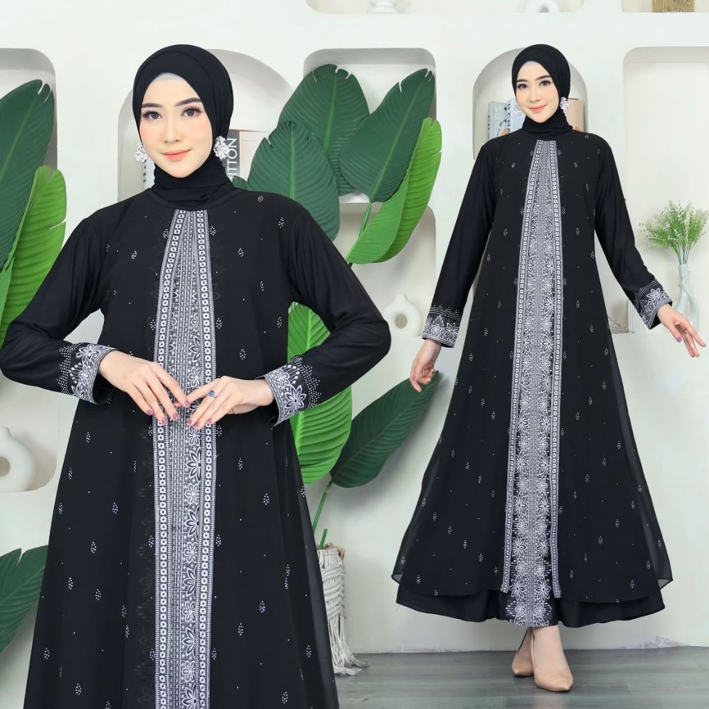 DINDA MUSLIMAH GAMIS ABAYA TURKI ZAHRA BORDIR SILVER MIX PAYET VIRAL MEWAH DAN KEKINIAN