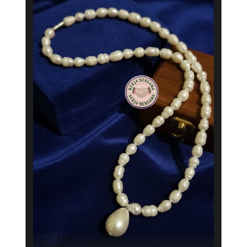 Kalung mutiara asli air tawar liontin kulit kerang