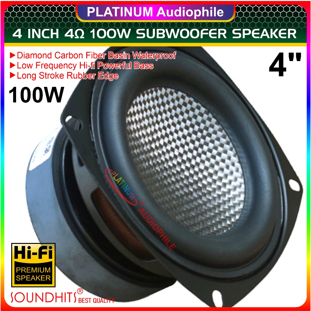 Speaker 4 inch Woofer Subwoofer Bass 4 ohm 100W Speker 4" Diamond Carbon Fiber Soundhits SW-403S