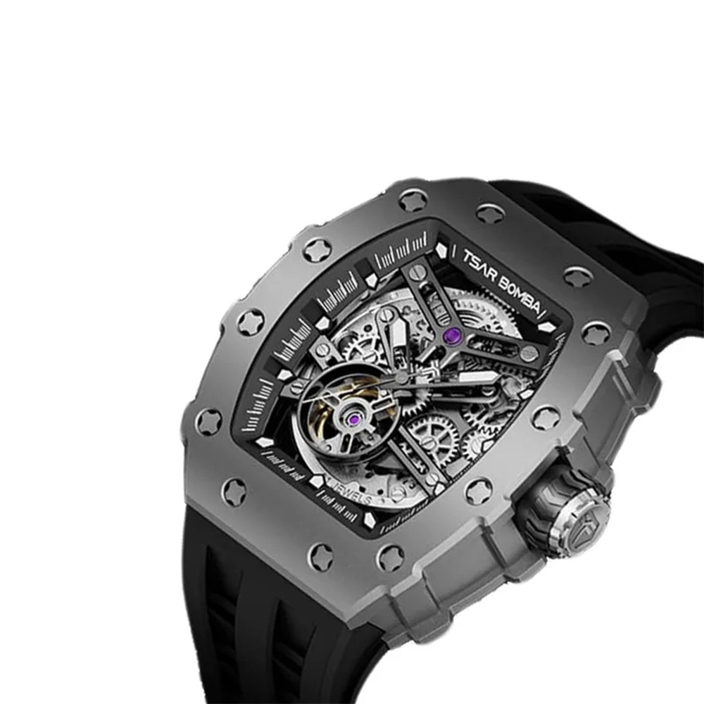 Jam Tangan Pria Man Watch Tsar Bomba Elemental TB8208T-01 Titanium Automatic Skeleton Dial Black Sil
