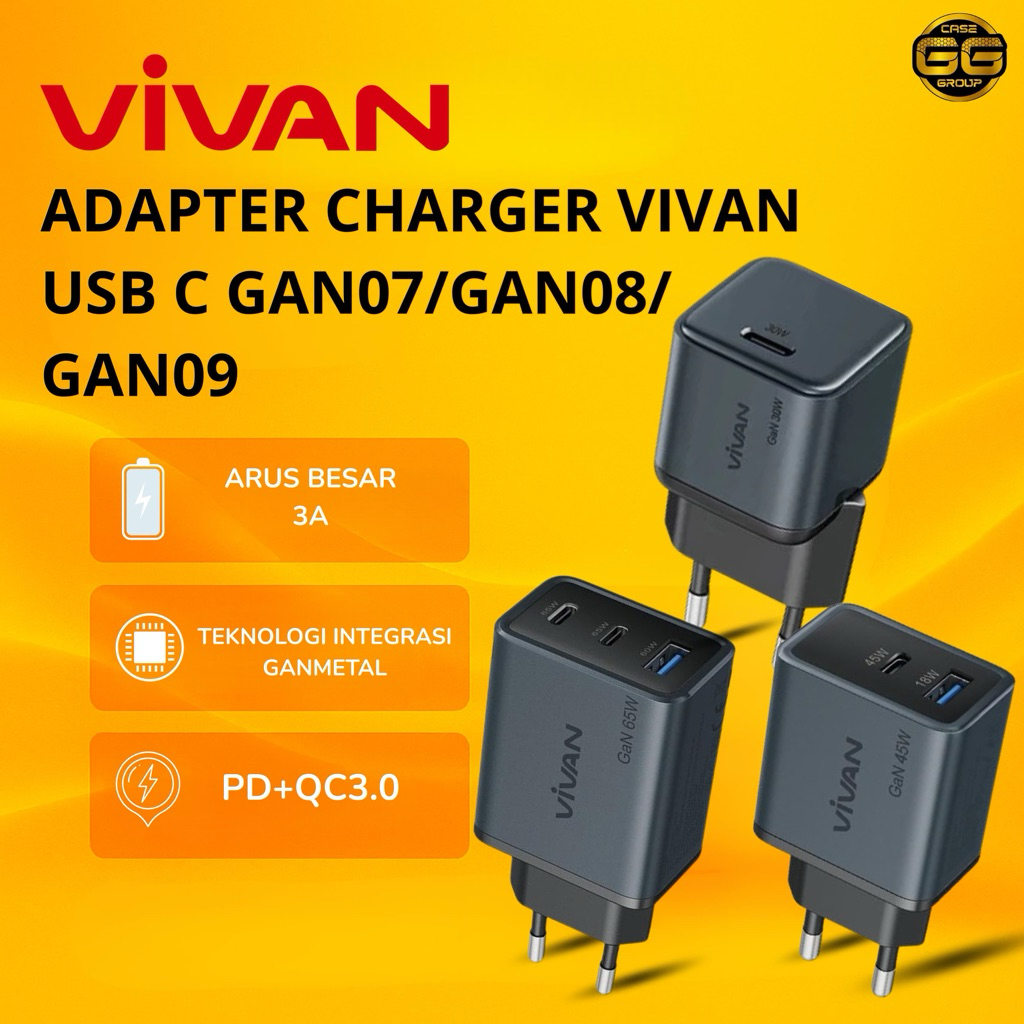 ADAPTER CHARGER VIVAN USB C GAN07 65watt//GAN0845watt//GAN0930watt