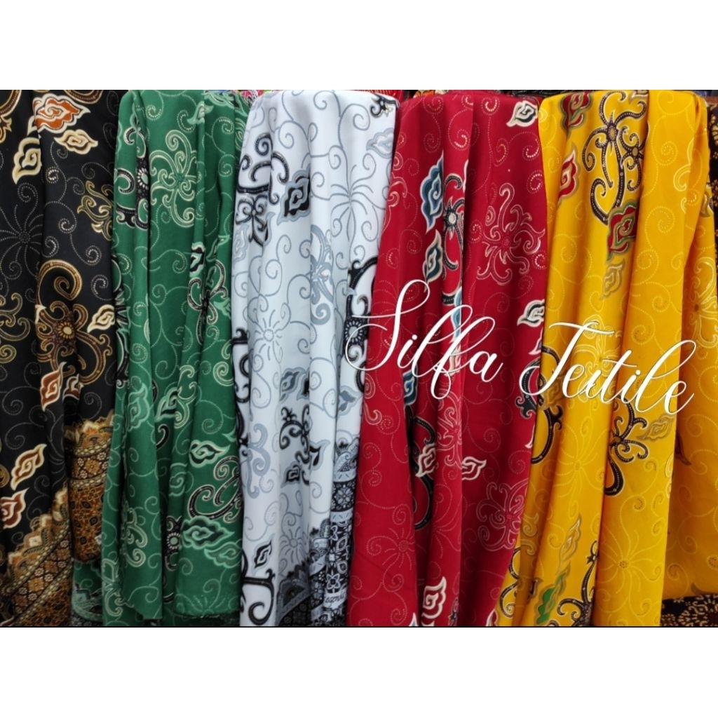 kain bahan batik semi sutra mega mendung premium / bahan batik mega mendung (harga 0,5 meter)