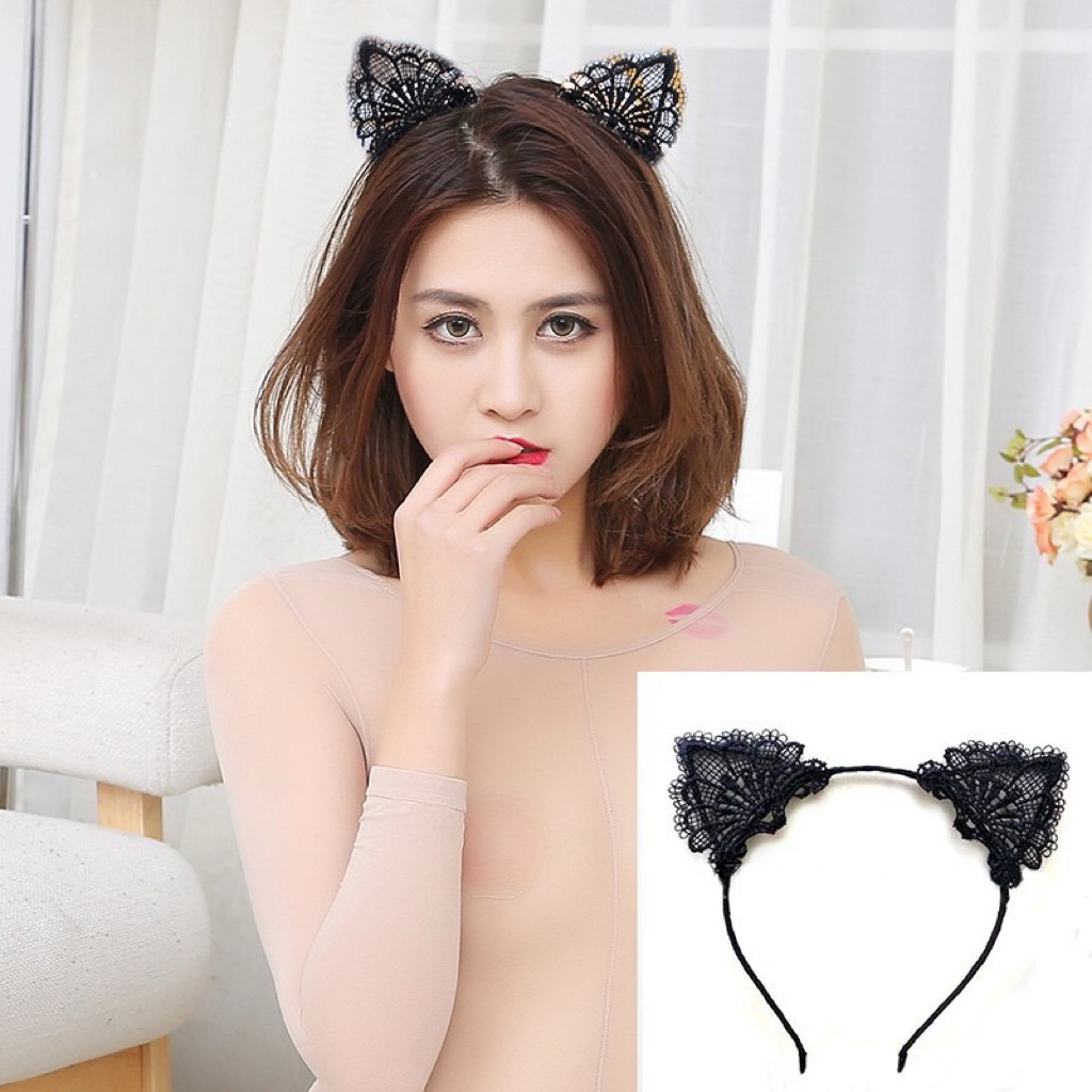 Bando Telinga Kucing Imut B0004 / Cat Ear Hitam Kostum Bando Cosplay Kucing Kuping Bando Renda Hitam