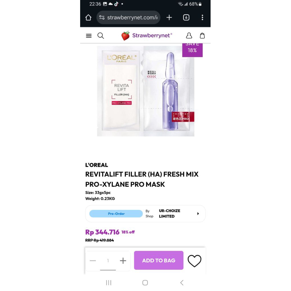 Loreal Paris Revitalift Filler Ha Fresh Mix Capsule Replumping Mask 33 gram