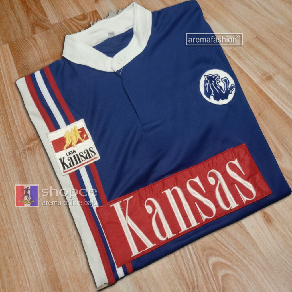 LOGO BORDIR KAOS AREMA KANSAS - JERSEY AREMA KLASIK KANSAS DRYFIT 1997 BIRU - arema online baju