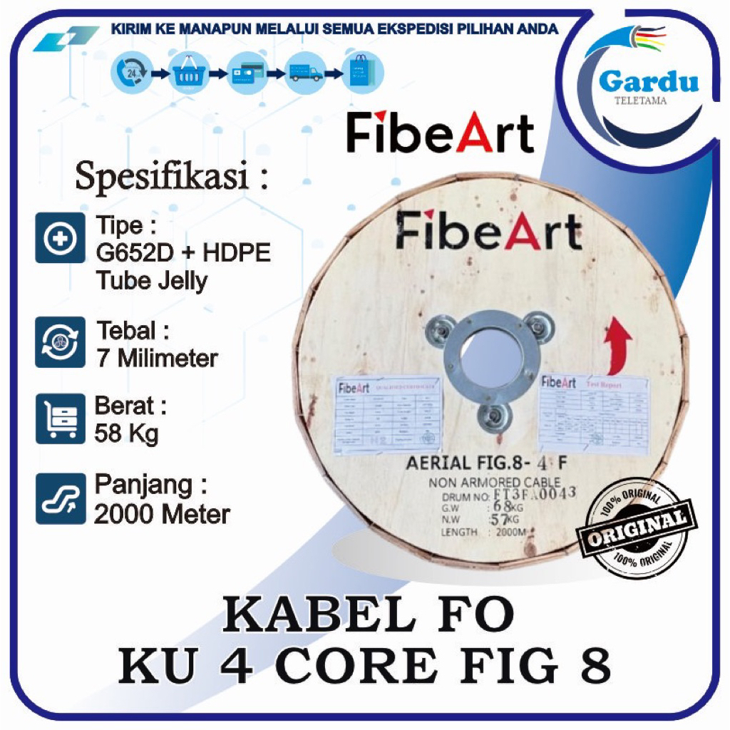 Kabel FO KU 4 Core Fig 8 JellyTube FibeArt Panjang 2000M
