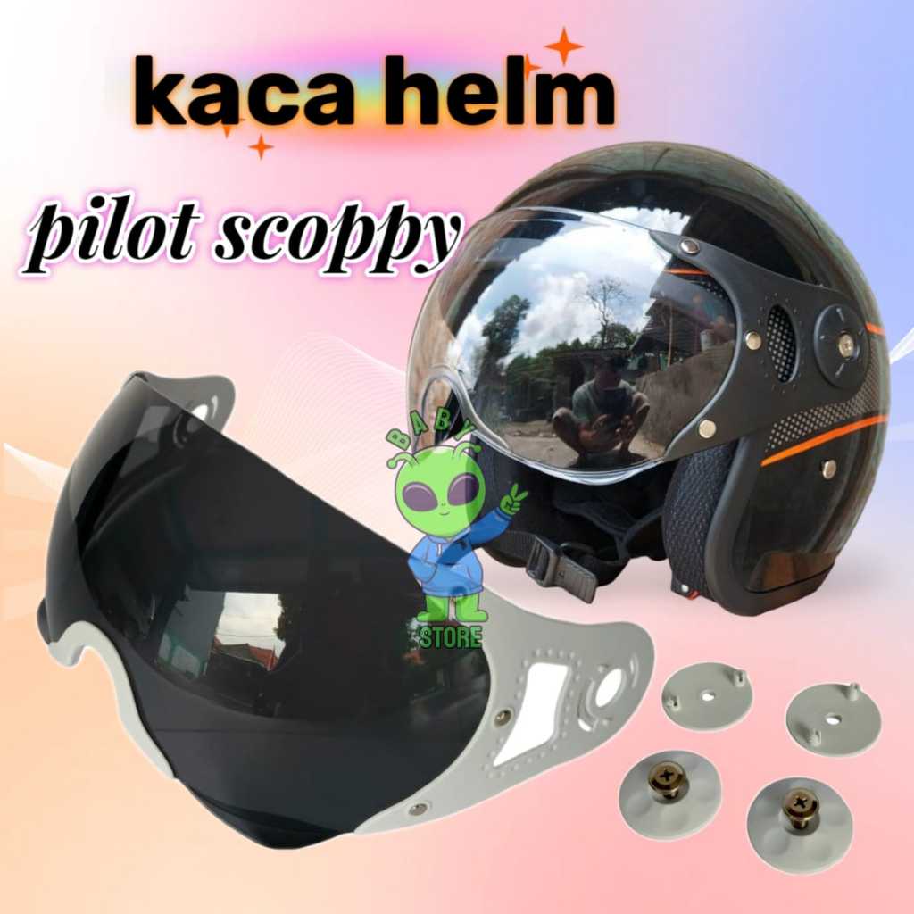Kaca helm ori scoppy pilot free dudukan kaca dan baut premium v2
