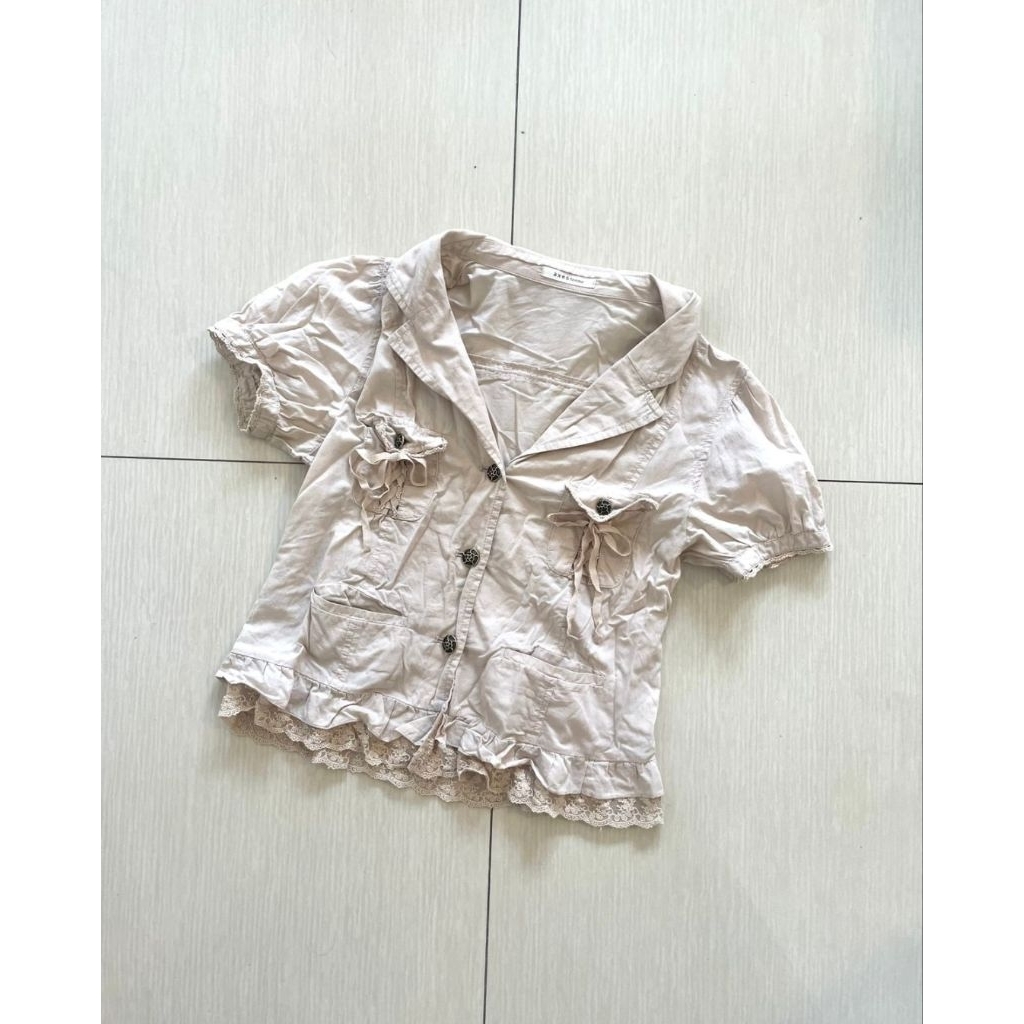 Beige Ribbon Semi Blazer by Axes Femme Preloved [Termurah]