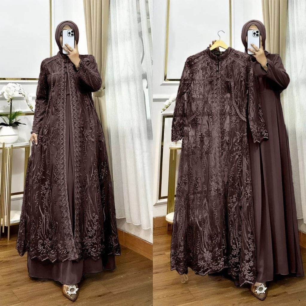 GAMIS Dress Muslimah Brokat PREMIUM Wanita Mewah elegan kekinian Inner Outer Terbaru2025 Baju pesta 