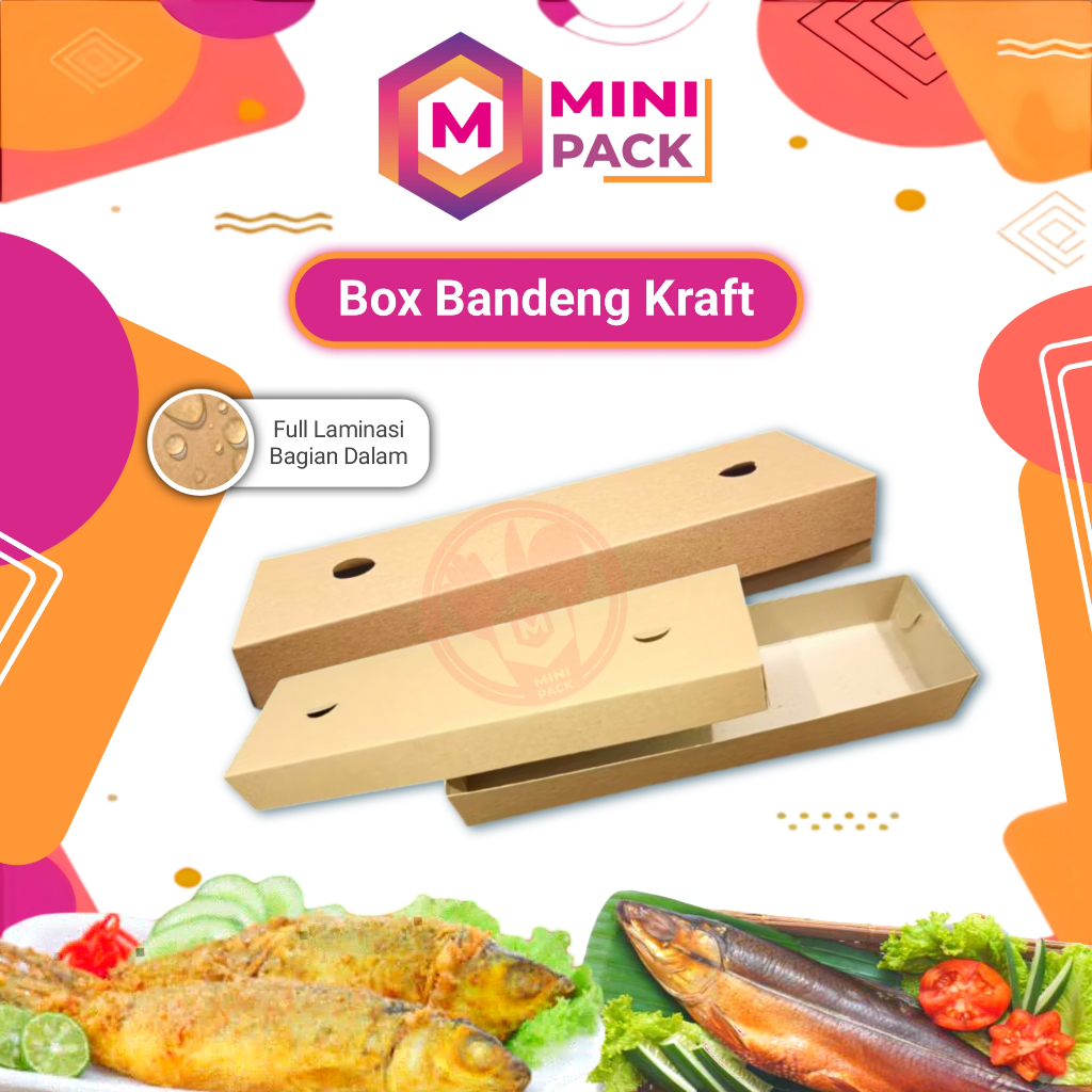 Box Dus Bandeng Kraft Laminasi Kotak Ikan Segar Lauk Protein 24x6,8x3,5cm Coklat 24x6 MINIPACK