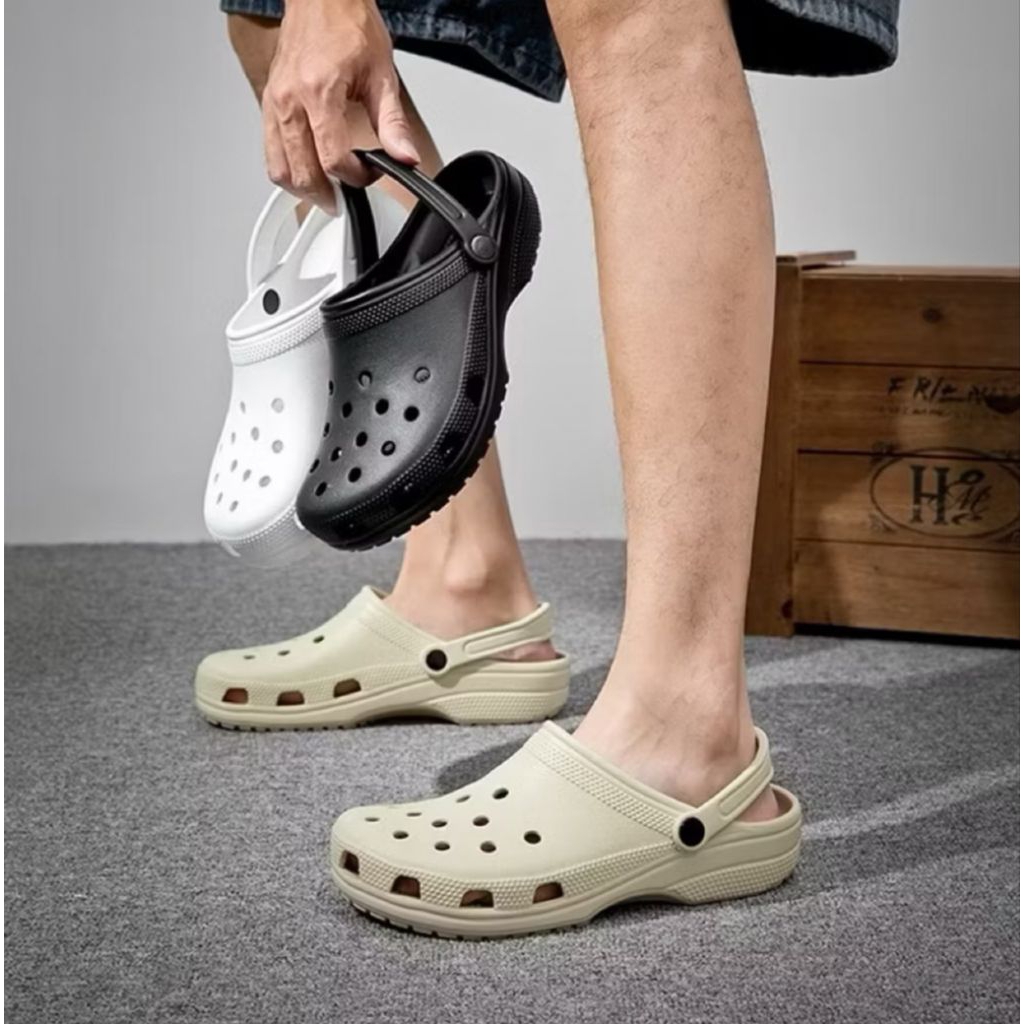 Sandal Baim Cross Pria Kekinian Sandal Crush Clog Cowok Tali Belakang Sandal Baim Karet Cowok