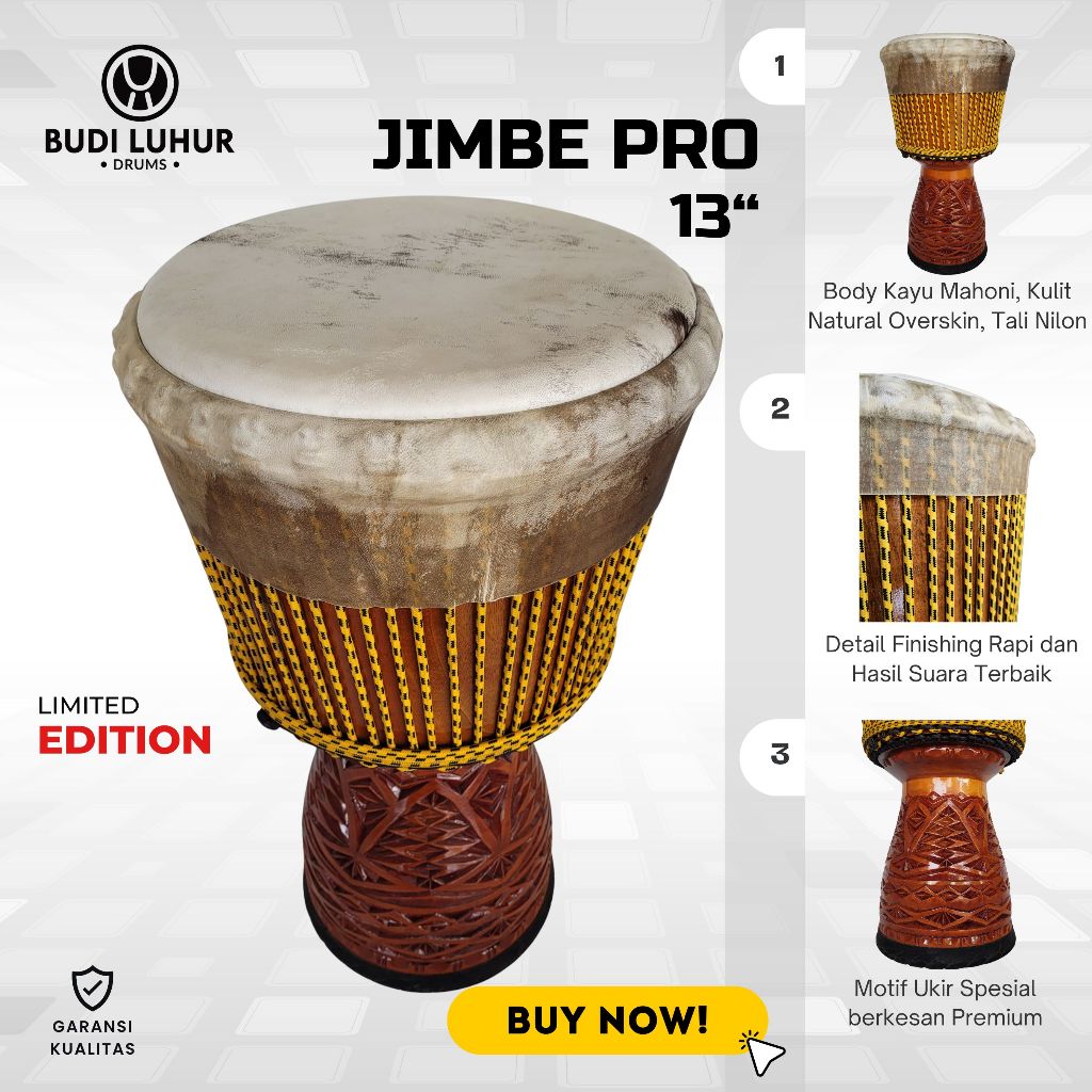 Djimbe Pro 13 Inch Tinggi 60 cm Kendang Jimbe Gendang Afrika Reggae Jumbo Kelas Profesional Player