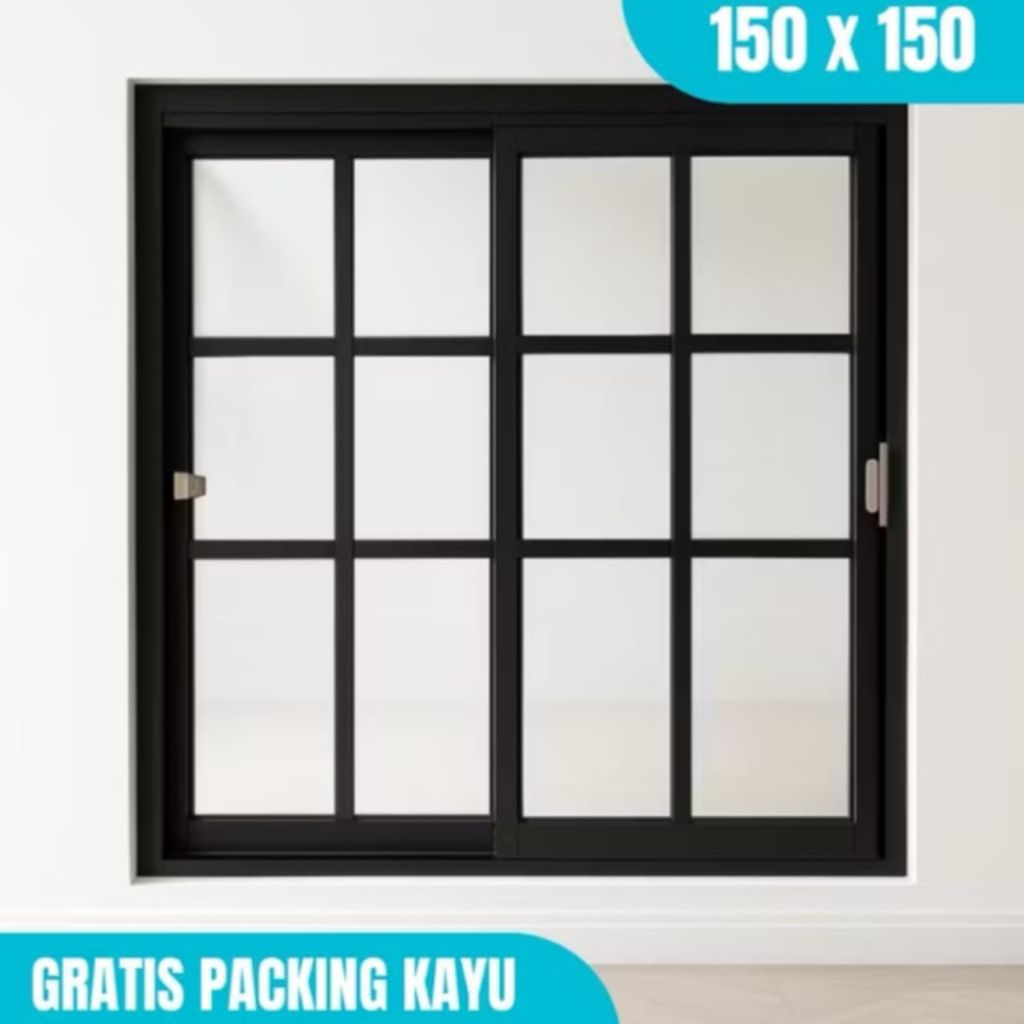 Jendela aluminium sleding ukuran 150x150 untuk rumah Anda sudah lengkap kusen dan kaca tinggal pasan